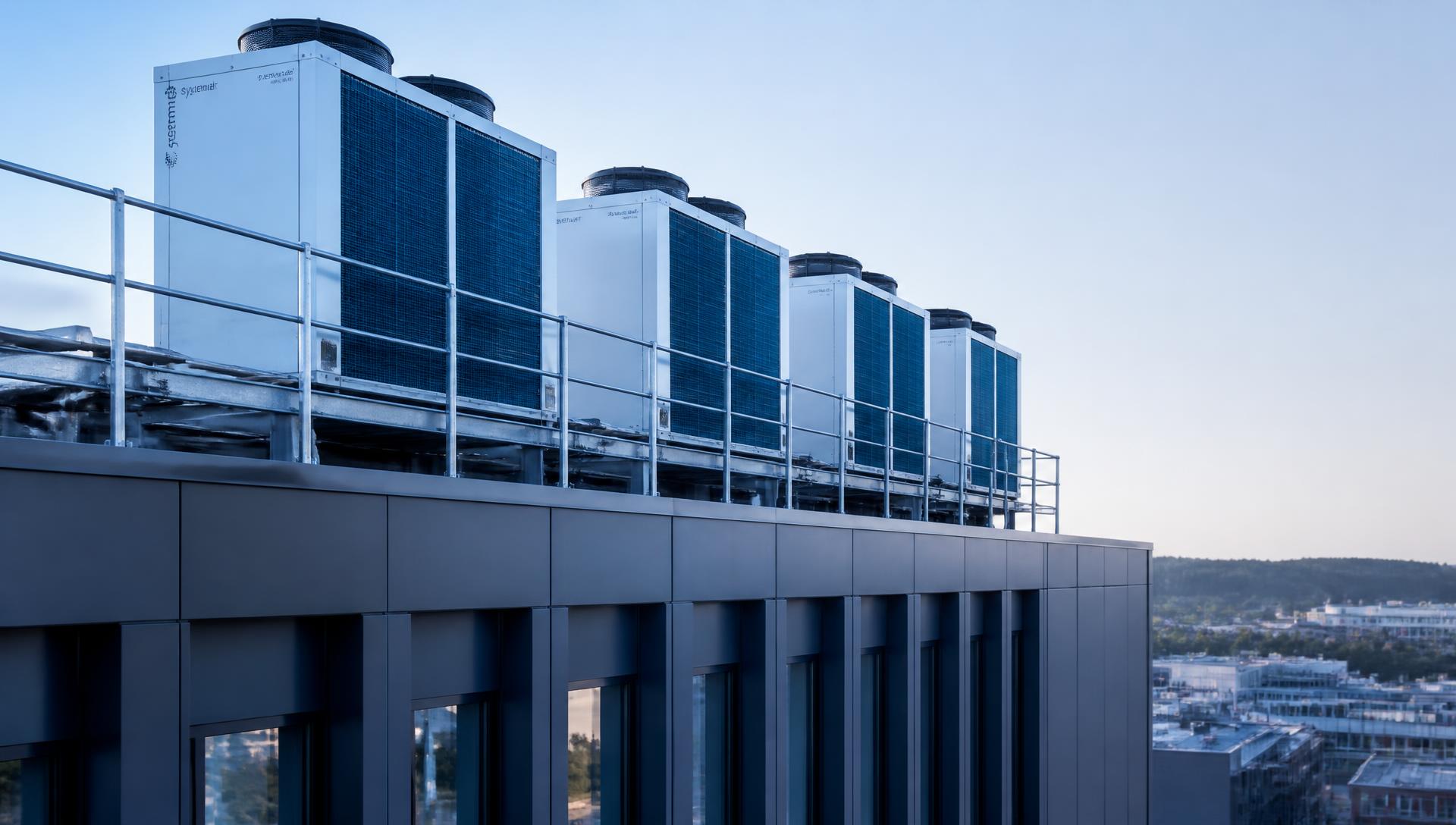 Pompes à chaleur air/eau installées en toiture d'un bâtiment tertiaire